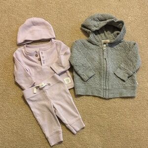 Carter's Lavender Ribbed 3-Piece Set with Burt’s Bees Baby Gray Quilted Hoodie